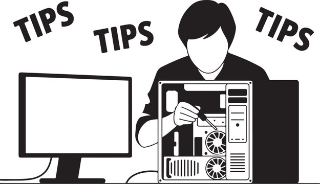 Person fixing open desktop computer case