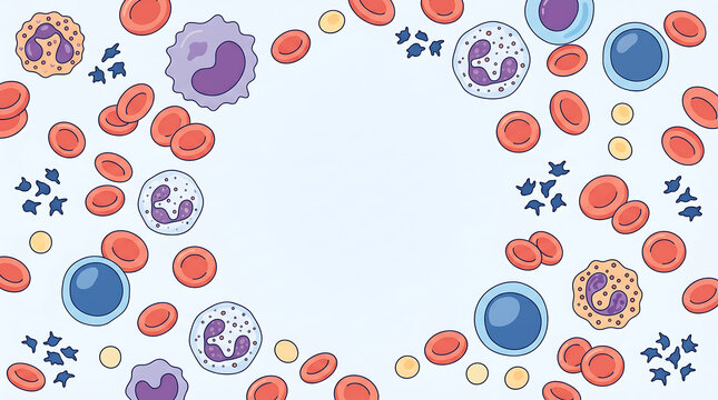 Medical background with hand drawn red and white blood cells illustration