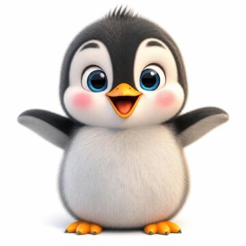 Cute cartoon penguin character with open arms and happy expression.
