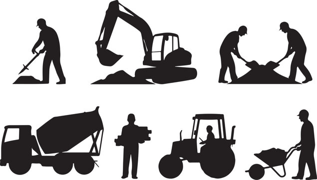 Construction workers and heavy machinery at work