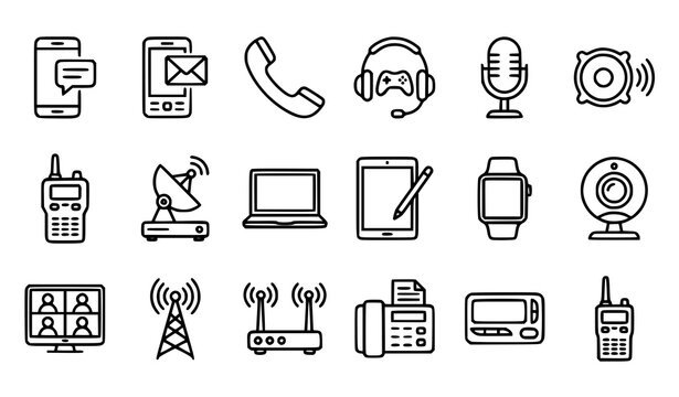 Modern Communication Technology Linear Icons Collection Vector Illustration