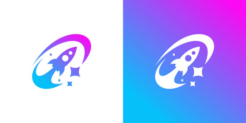 logo design rocket and planet, launch logo design vector icon idea ©  Jagat_Aji