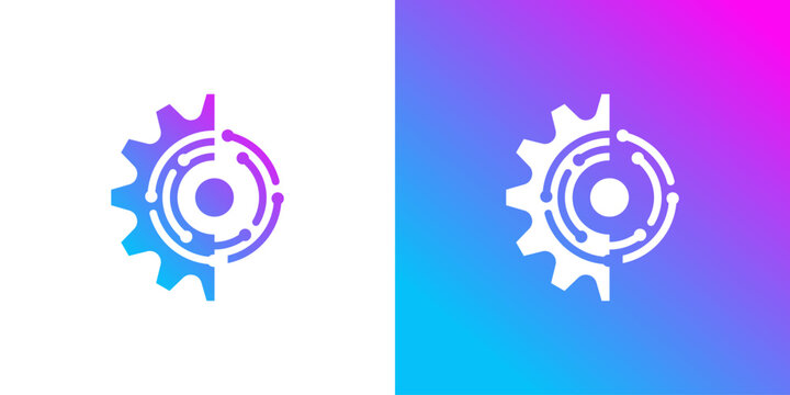 logo design gear tech, connect, design vector icon idea