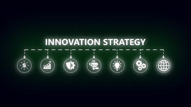 Innovation strategy infographic with glowing business and network flow