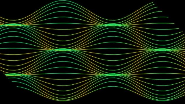 Abstract Motion Graphic with Wavy Parallel Lines in Yellow and Green Gradient Color Scheme Animation