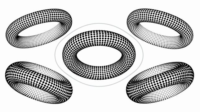 High Perspective Wireframe Torus Ring Donut Structural Mesh for Digital Blueprint Visualizations Network Infrastructure Layouts and Computer Aided Design Modelling