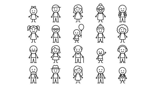 Diverse Group of Stick Figure People Icons Representing Community and Diversity