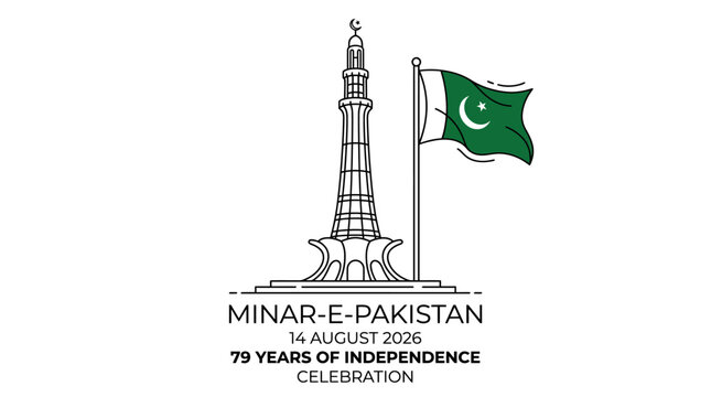 Minar-e-Pakistan monument with Pakistani flag during 79th Independence Day celebration