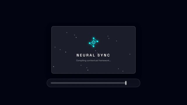Abstract Neural Sync Loading Animation with Glowing Nodes and Progress Bar on Dark Background