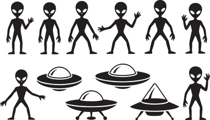 Aliens waving and flying saucers collection © Masud