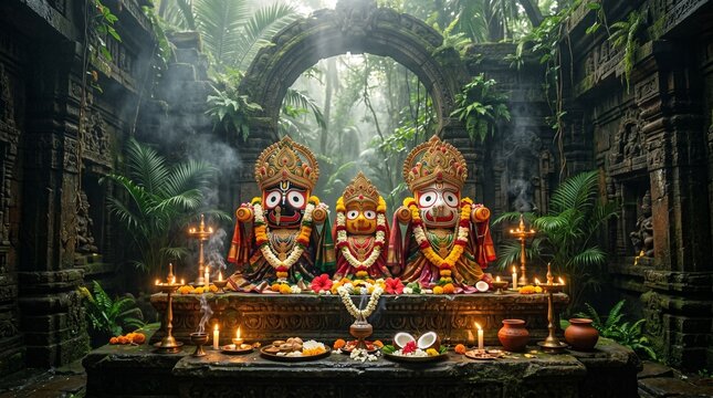 Lord Jagannath idol inside an abandoned jungle temple