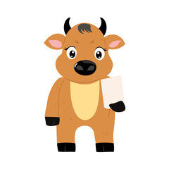 Obraz premium Illustration of a Happy Cow Holding a Blank Sign