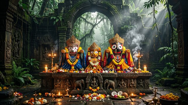 Lord Jagannath idol inside an abandoned jungle temple