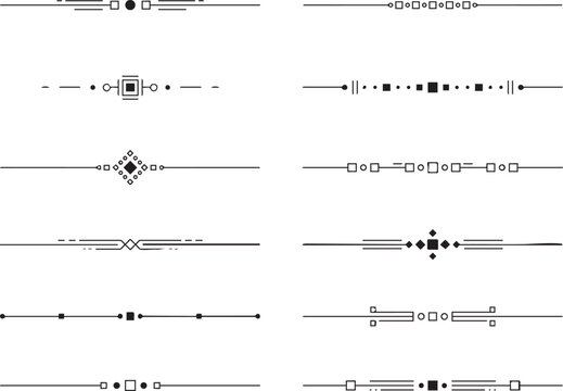 Geometric square and diamond pattern dividers for formal document decoration including structured linear borders for academic or legal layouts professional black ornaments for elegant page design.