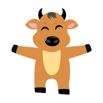 Cute Cartoon bull Illustration. kawaii charater