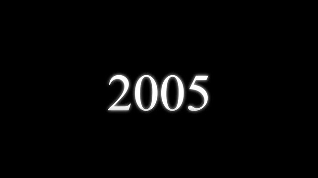 Digital year counter animation from 2001 to 2005 on black background