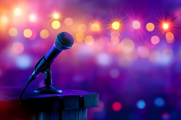 Obraz premium Mic, bokeh light, comedy show look.