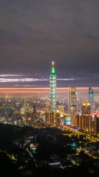 Aerial view  Time lapse landscape at  Taipei, the capital of Taiwan, and a beautiful sunset sky.