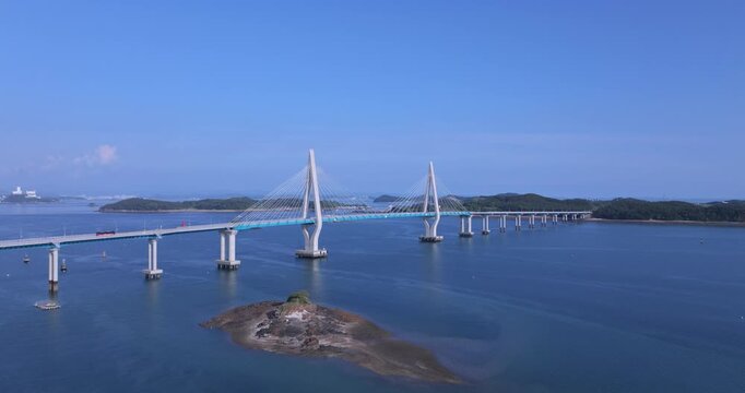 Aerial View of Wonsan Anmyeon Bridge over the Blue West Sea