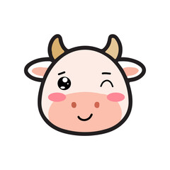 Fototapeta premium Kawaii head cow variant expression with pink blush. cow emoji