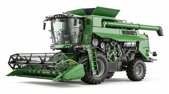 Combine harvester isolated on a white background with realistic details and studio lighting. Ideal for harvesting, agriculture, and modern farming concepts.