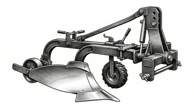 Moldboard plow isolated on a white background with realistic details and studio lighting. Ideal for soil preparation and agricultural cultivation concepts.