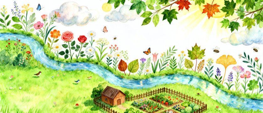 Whimsical Botanical Garden Watercolor Art