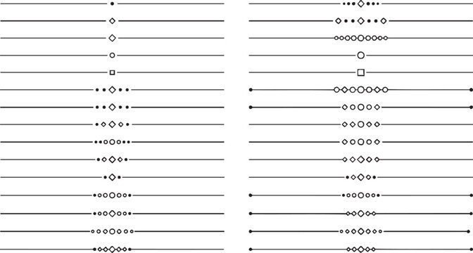 Collection of simple calligraphic dividers, elegant text separators, and modern line borders featuring various geometric shapes such as circles, squares, and diamonds for design projects.
