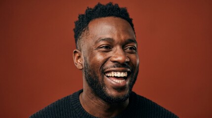 Obraz premium Joyful Black Man Laughing Heartily with a Warm Smile