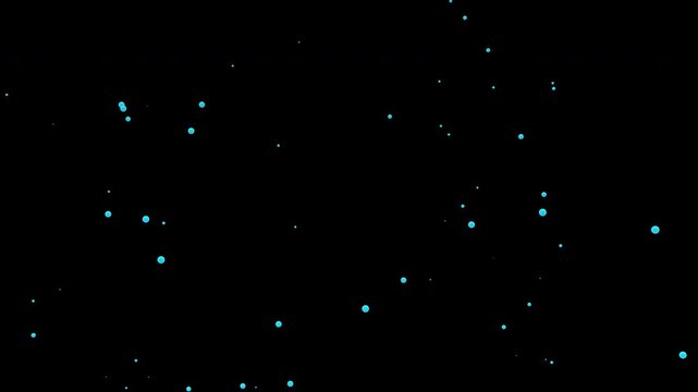 Seamless looping abstract motion graphics of bright blue circular particles and dots drifting organically forward through dark space