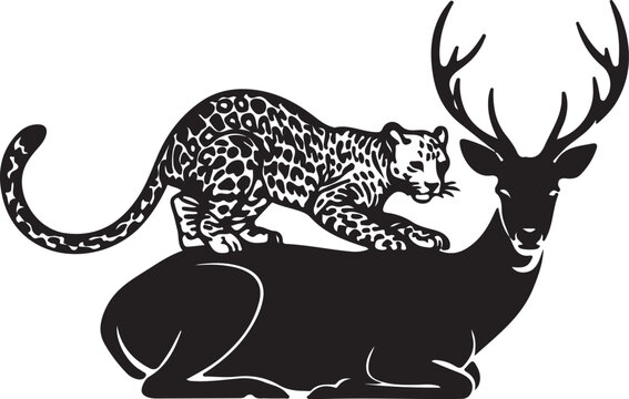 Leopard attacking a deer with antlers