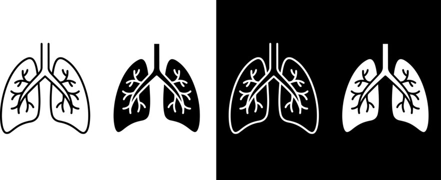 Human Lungs Icon Outline Solid Black White Vector Anatomy
