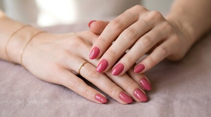Naklejka premium Elegant Female Hands with Single Color Manicure Close Up