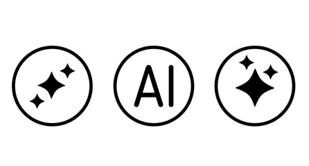 AI sparkle outline icon set with artificial intelligence symbol and decorative magic stars © Hendra Susanto0311