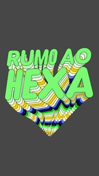 Animaci&oacute;n Tipogr&aacute;fica Vertical Rumo ao Hexa 9x16 Texto Rounded en Colores Amarillo, Verde y Azul con Clones en Onda para Apoyo a Brasil