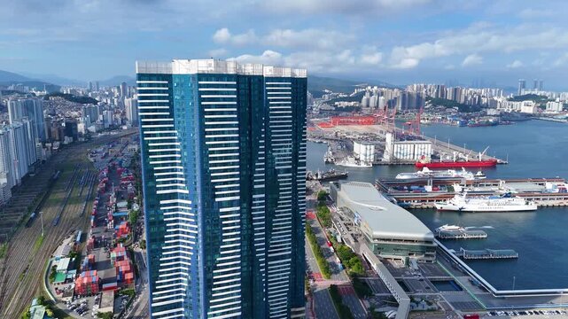 Aerial view of hyeopseong marina g7 skyscraper in busan, south korea