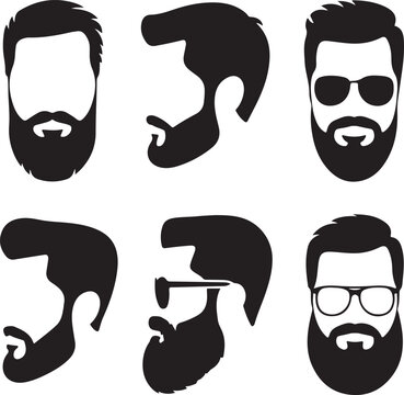 Six stylish black and white bearded man icons