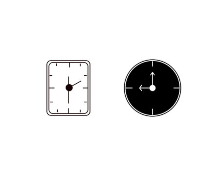 Set of simple wall clock icons and time symbols on white background,
