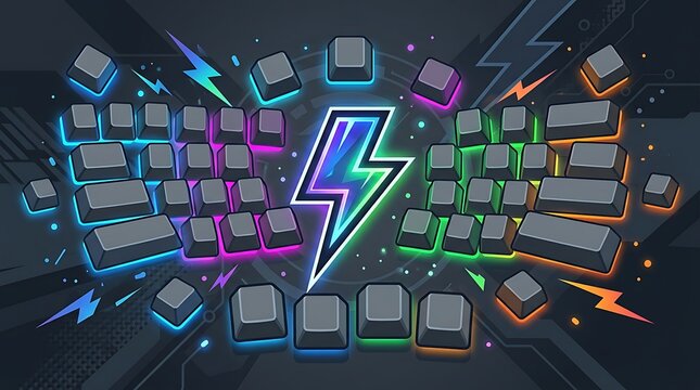 Mechanical gaming keyboard with colorful rgb lights and lightning bolt