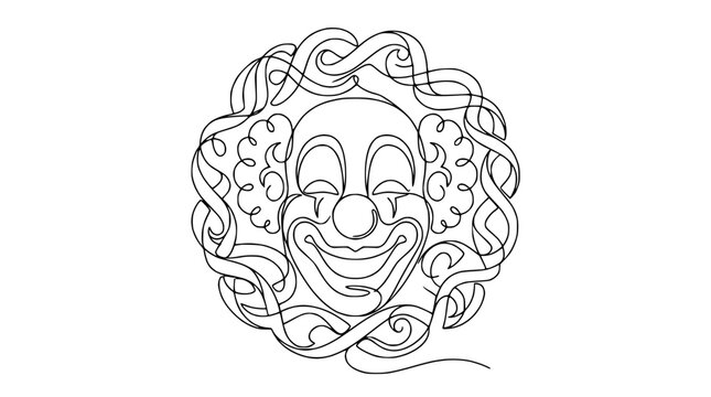 Joyful Clown Face Line Art - Happy Circus Character Illustration