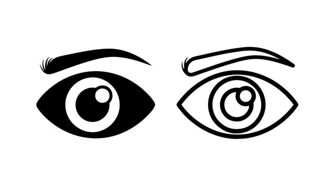 Set of human eye icons with eyebrows expression perception