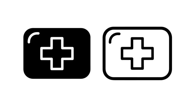 Medical cross first aid box icon set with healthcare emergency hospital