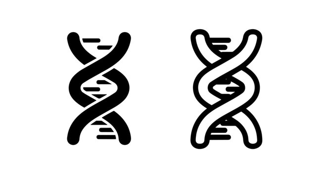 Dna double helix strand solid and outline icon illustration with genetics