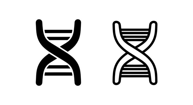 Genetic structure DNA helix black and white line icons with genetics, genotype
