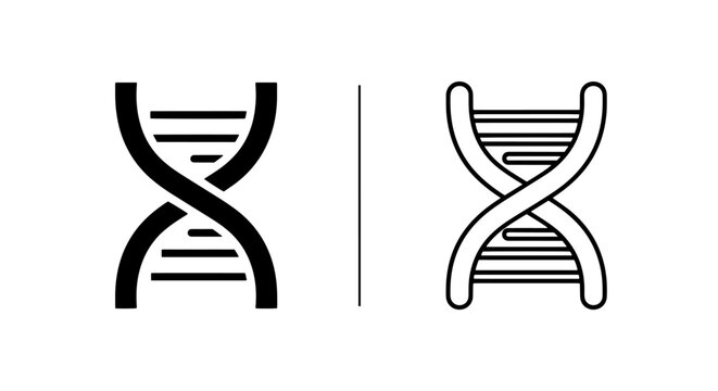 Dna helix strand solid and outline graphic icon pair with genetics, genotype