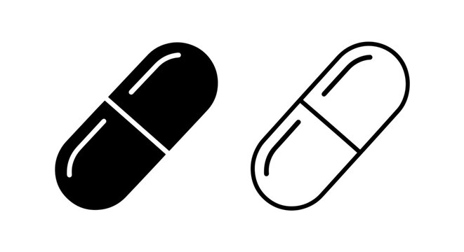 Dual style capsule medicine icon set isolated on white background for health