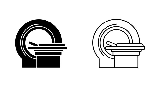 Medical mri scanner diagnostic equipment icons with hospital, diagnostic