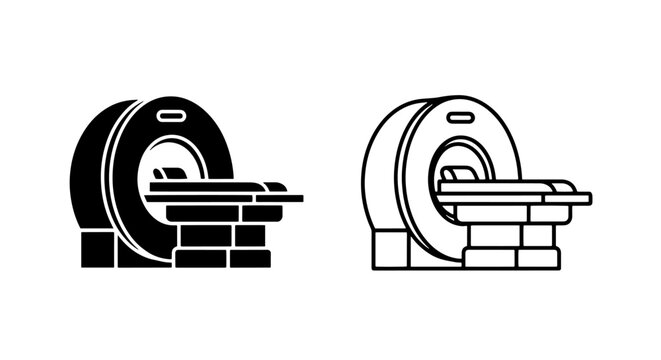 Modern hospital mri or ct scanner diagnostic machine icons with hospital
