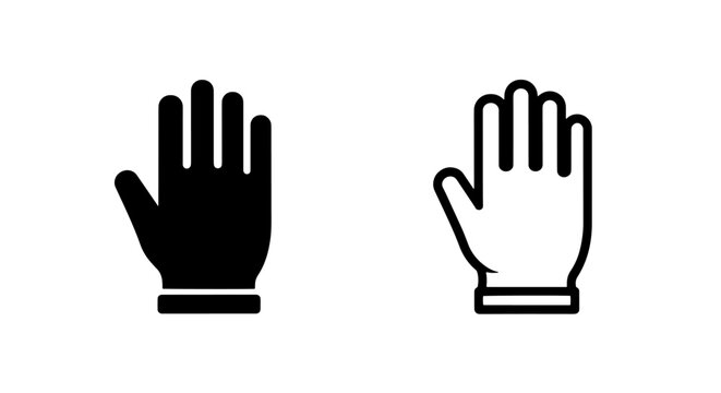 Hand protection glove icons set in solid and outline style with protection