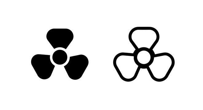 Three blade fan propeller icon set with propeller ventilator mechanical